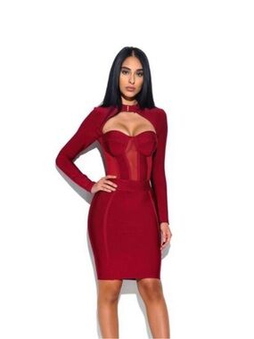 Miss Circle Melrose Bustier Red Bodycon Dress